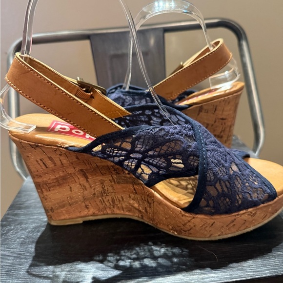 Pop Midnight Blue Lace Wedge Sandals - Picture 12 of 15